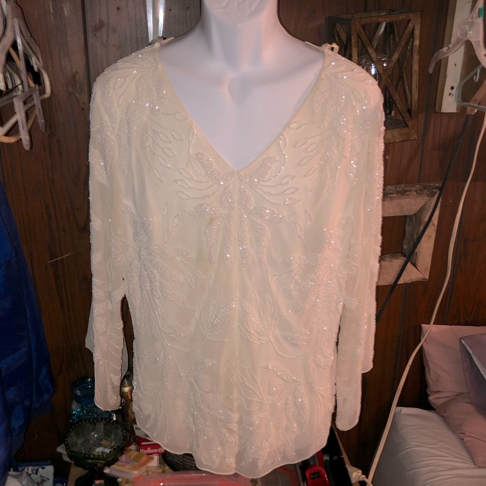 DRAPERS and DAMONS vintage white sequined 2 layer blouse